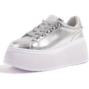 Brand New Women Silver Rubber Platform Sneakers Wedge Walking Shoes Retro